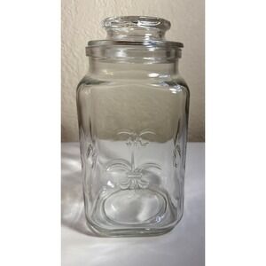 VTG Anchor Hocking 7" Jar Fleur de Leis Clear Square with Lid #12